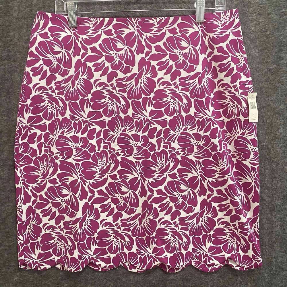 NEW Talbots Skirt Women 12 Purple Floral Scallop Hem Pencil Office Career Preppy